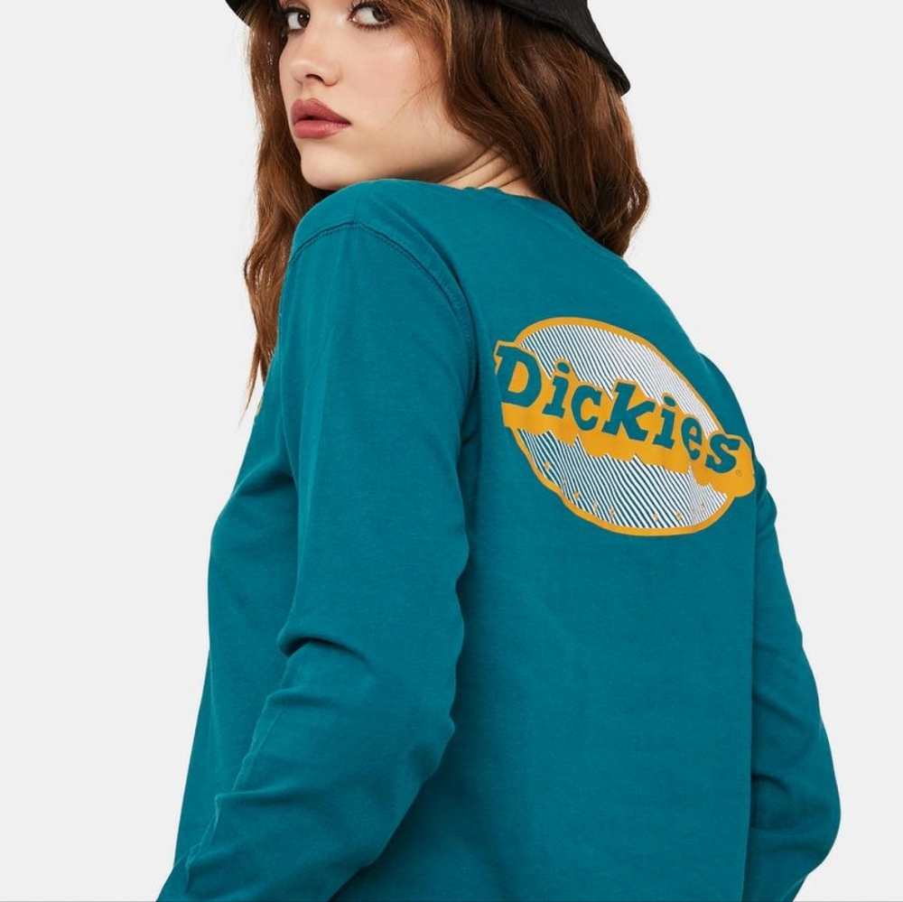 Dickies Girl Deep Sky Long Sleeve Crop Tee - Size XS - 100% Cotton - Picture 1 of 6